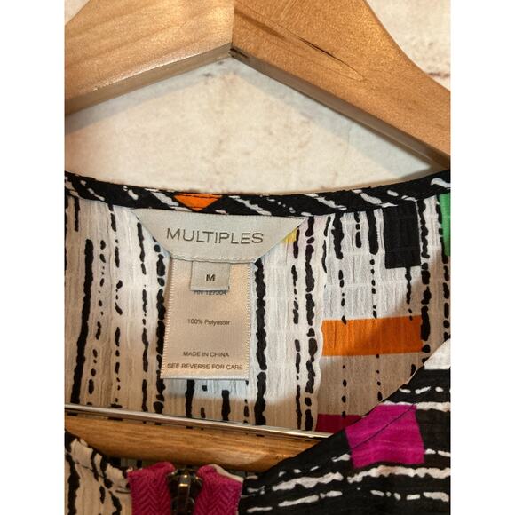 Multiples Artsy Top Womens Medium Colorful Retro Stripes Asymmetric Hem Zip Up - Picture 13 of 13